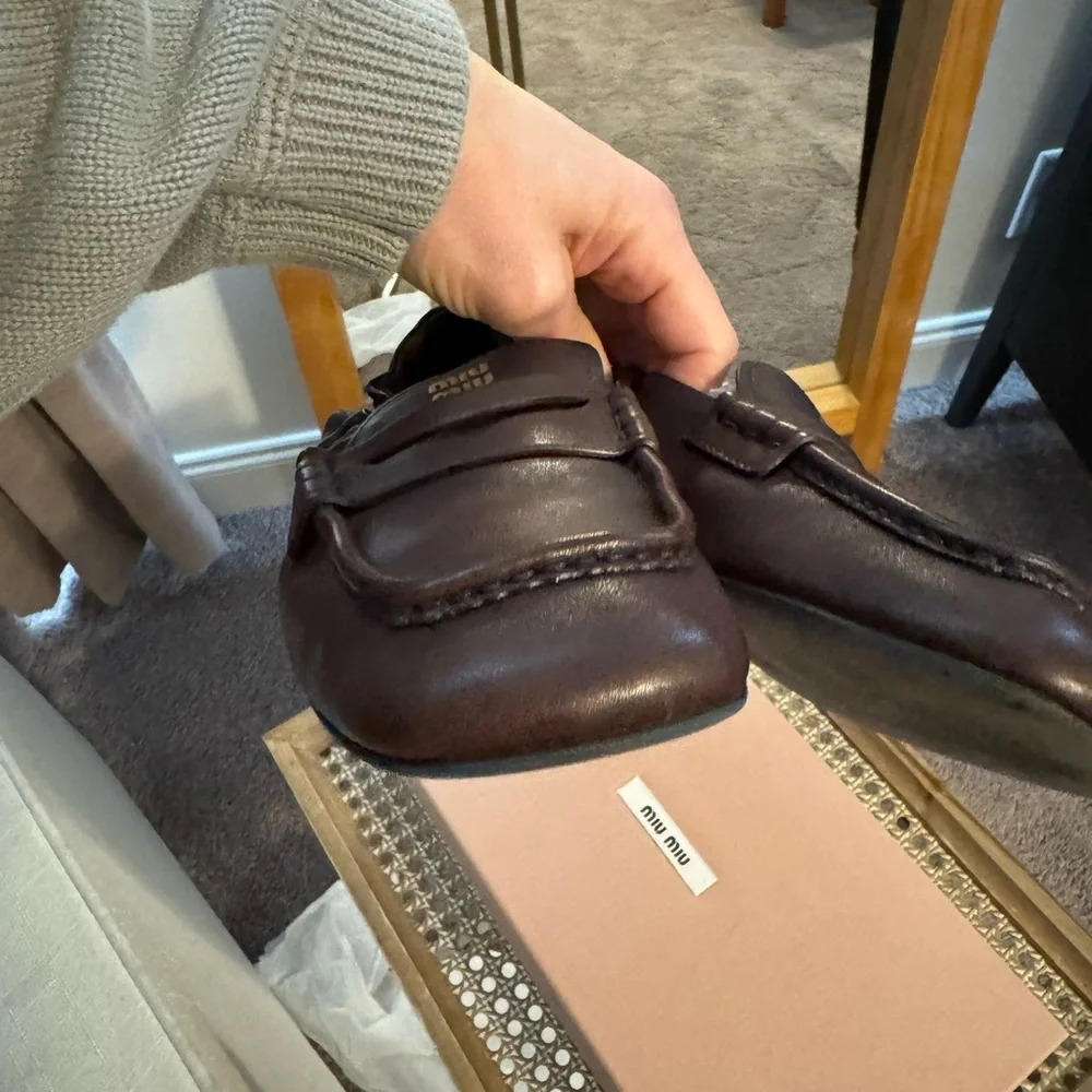 Miu Miu Rouched back Nappa Leather Brown Loafers - Picture 10 of 16